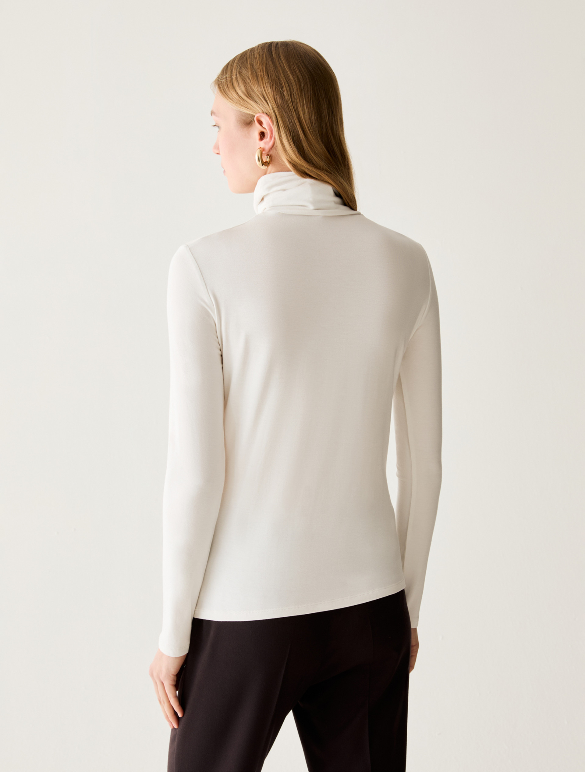Stretch-jersey polo-neck T-shirt - IVORY - Pennyblack - 3