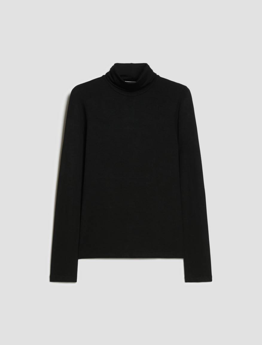 Stretch-jersey polo-neck T-shirt - BLACK - Pennyblack - 2