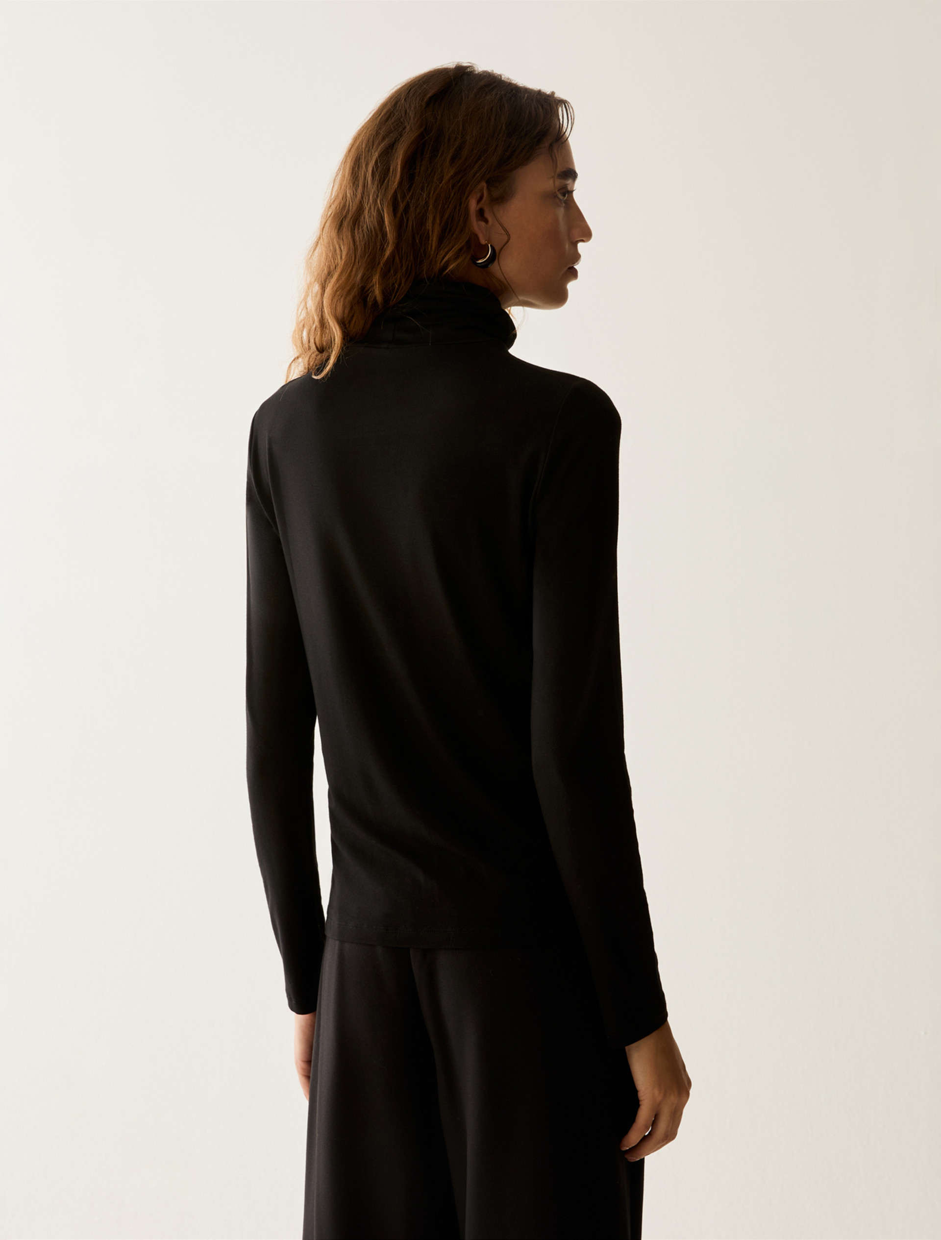 Stretch-jersey polo-neck T-shirt - BLACK - Pennyblack - 3