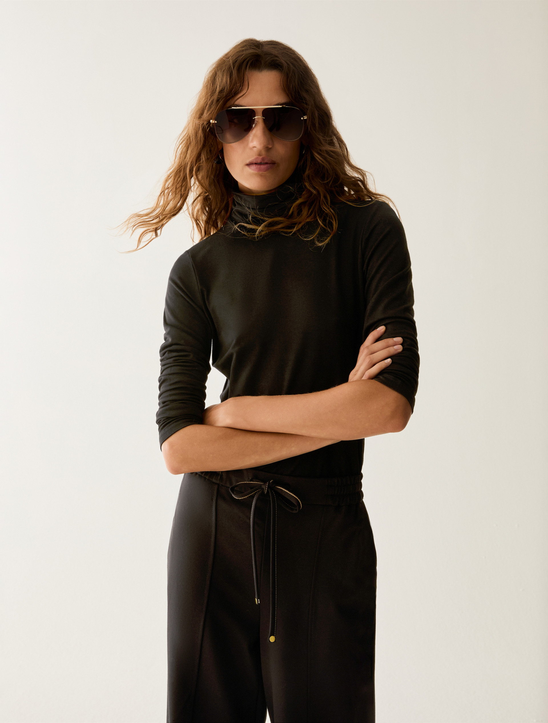 Stretch-jersey polo-neck T-shirt - BLACK - Pennyblack - 1