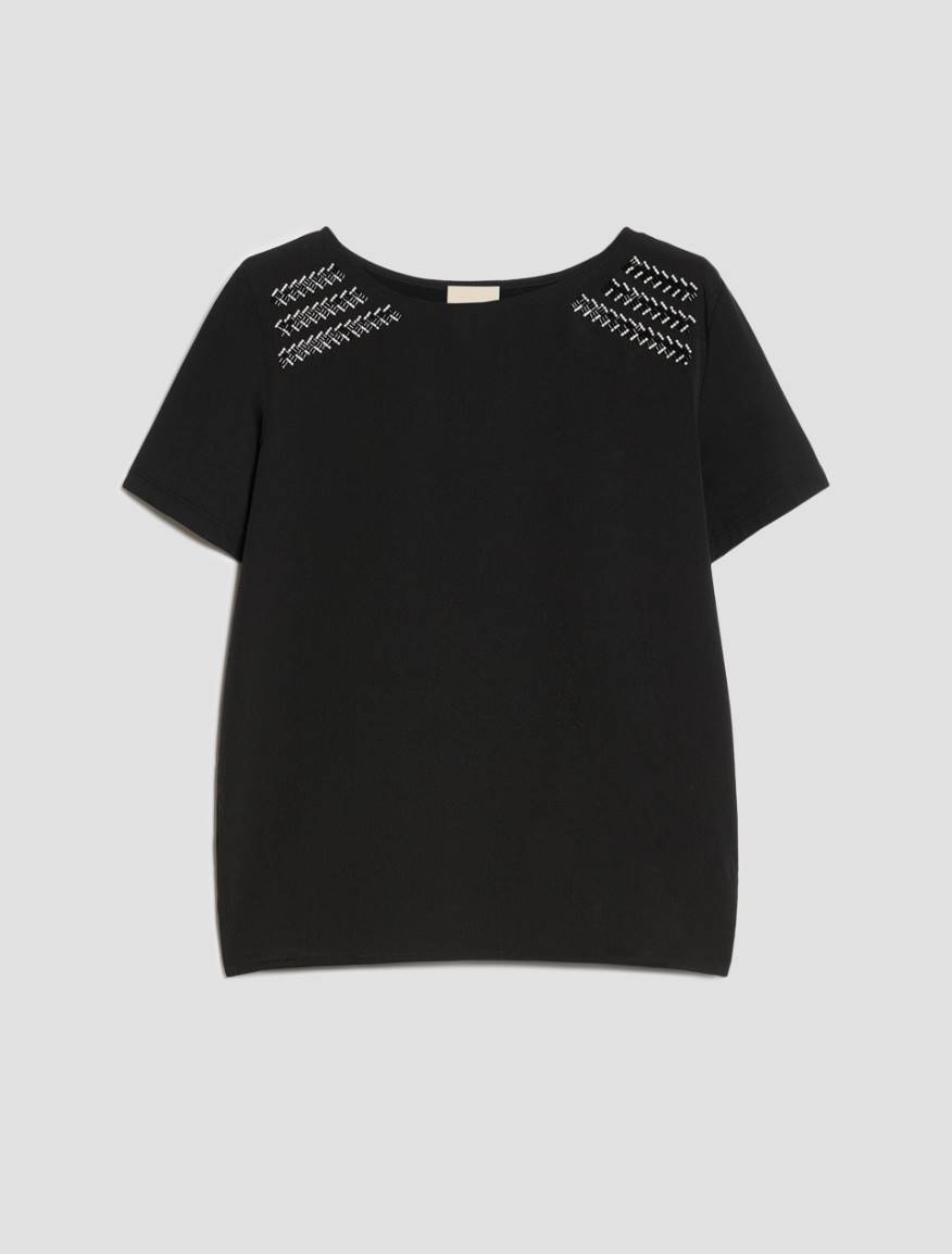 Jersey and crêpe de Chine T-shirt - BLACK - Pennyblack - 2