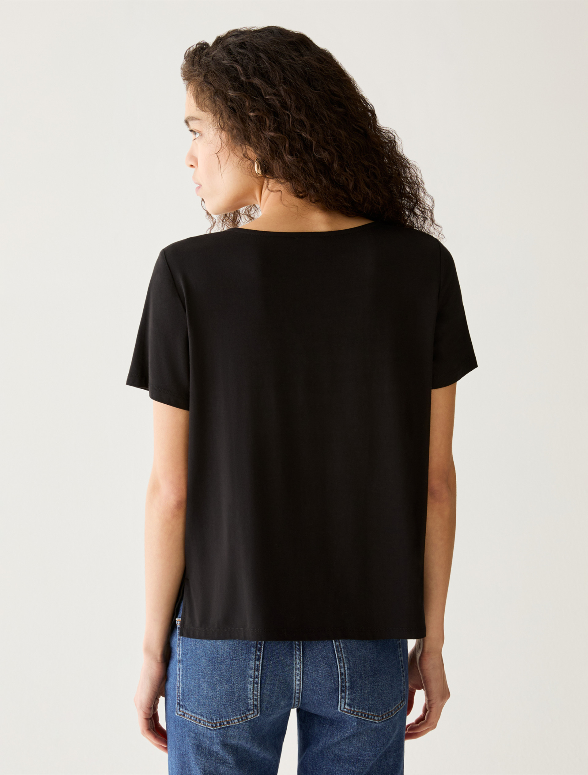 Jersey and crêpe de Chine T-shirt - BLACK - Pennyblack - 3