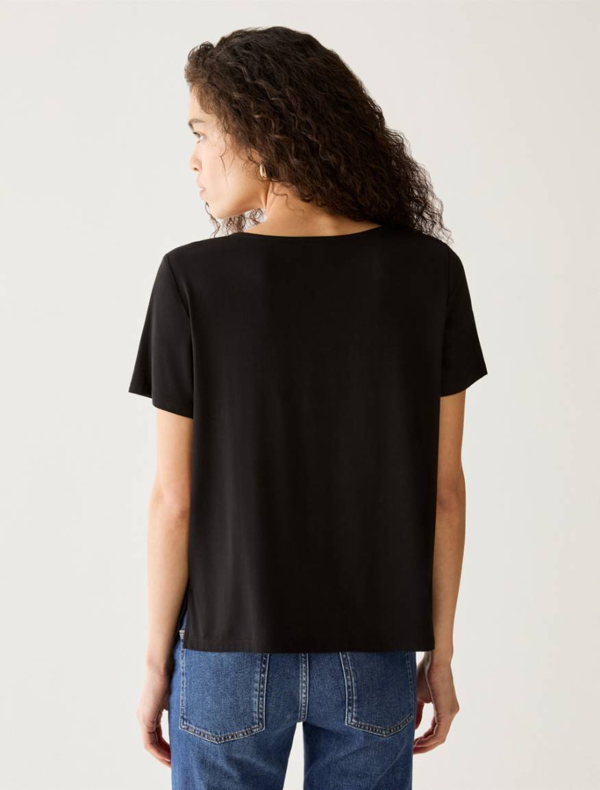 Jersey and crêpe de Chine T-shirt - BLACK - Pennyblack - 3