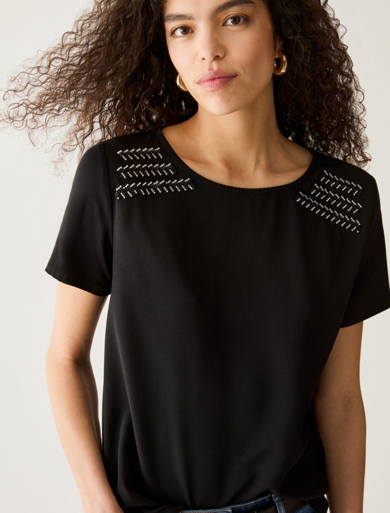 Jersey and crêpe de Chine T-shirt - Pennyblack - 4