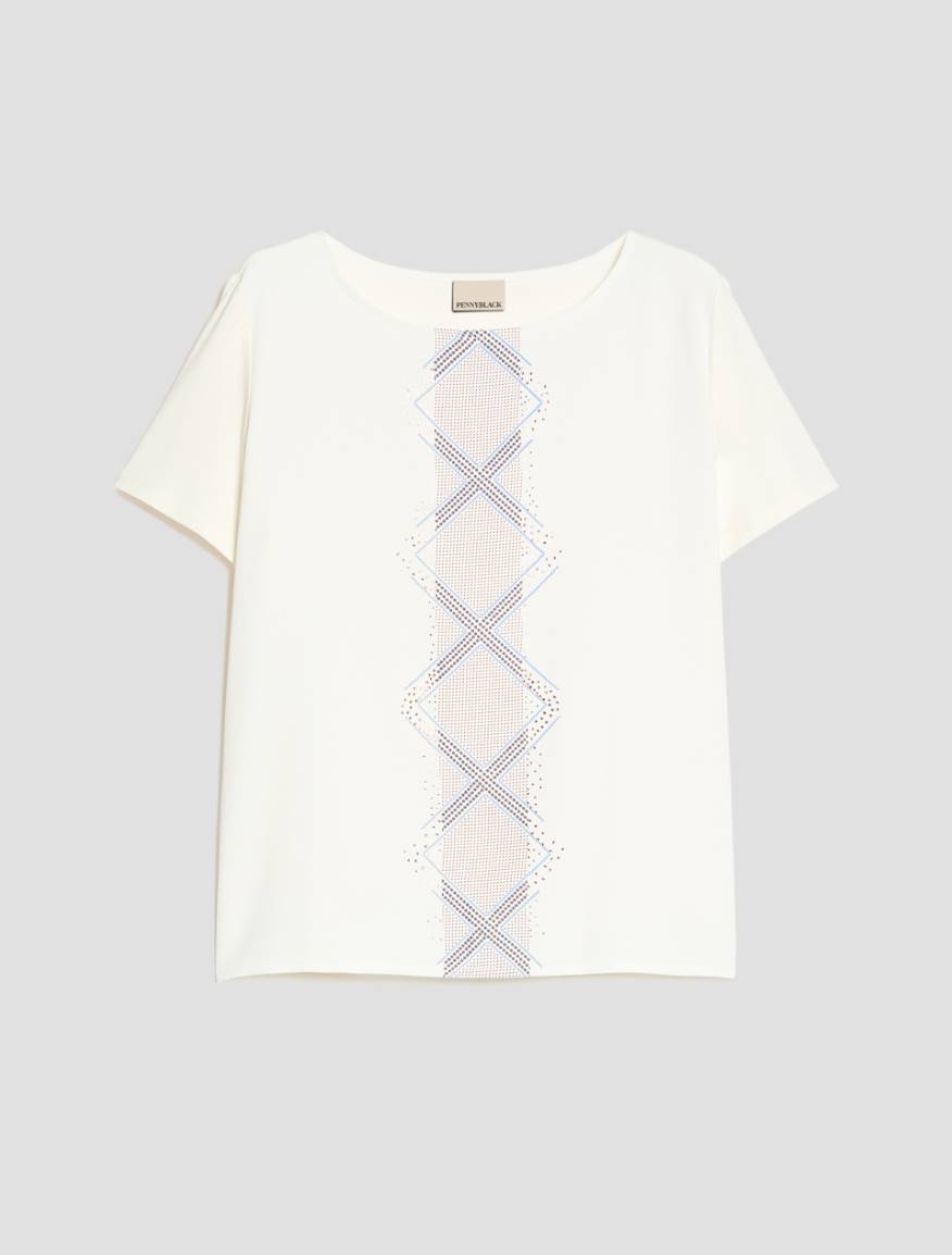 Jersey and crêpe de Chine T-shirt - WHITE - Pennyblack - 2
