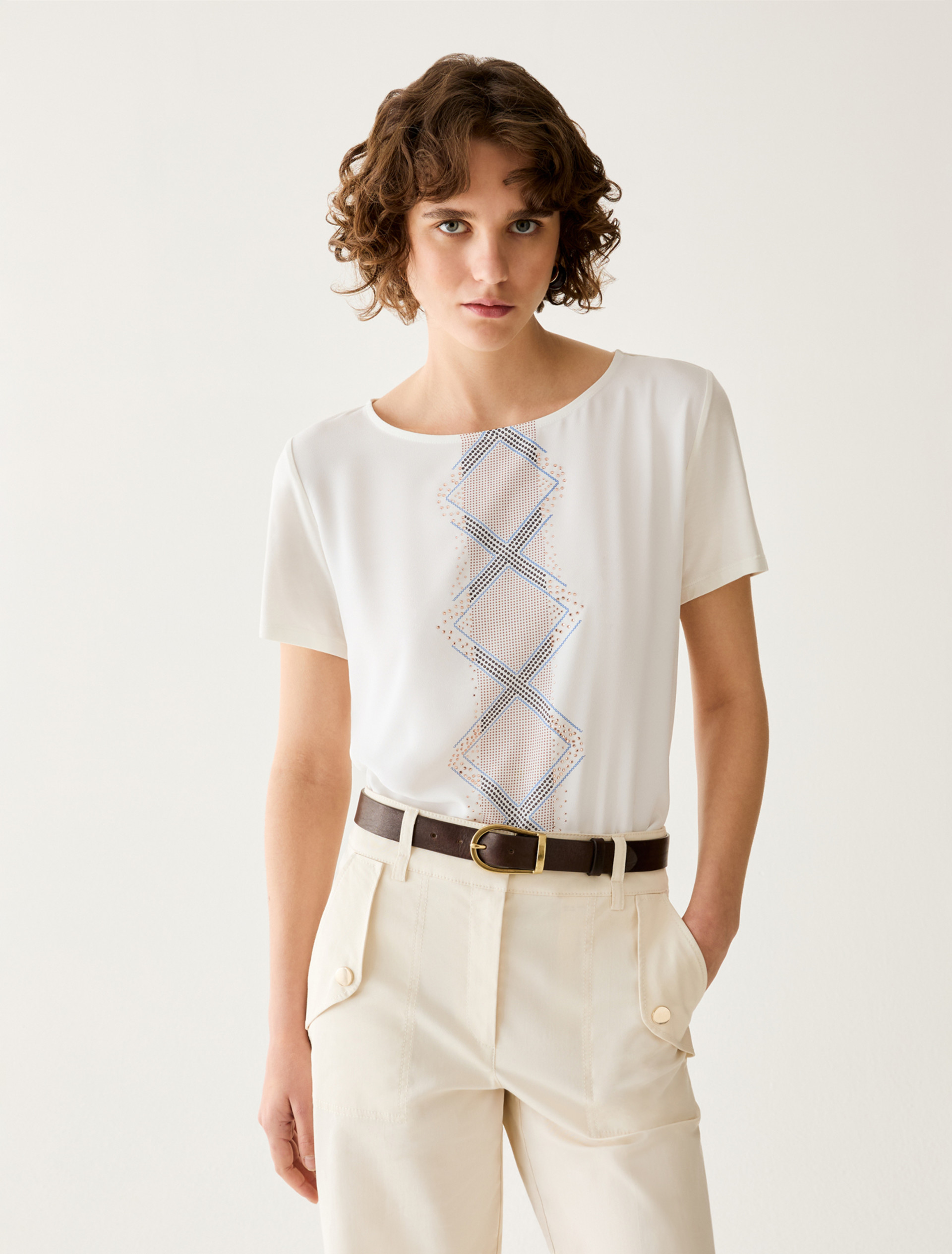 Jersey and crêpe de Chine T-shirt - WHITE - Pennyblack - 1