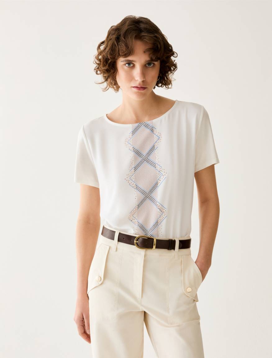 Jersey and crêpe de Chine T-shirt - WHITE - Pennyblack