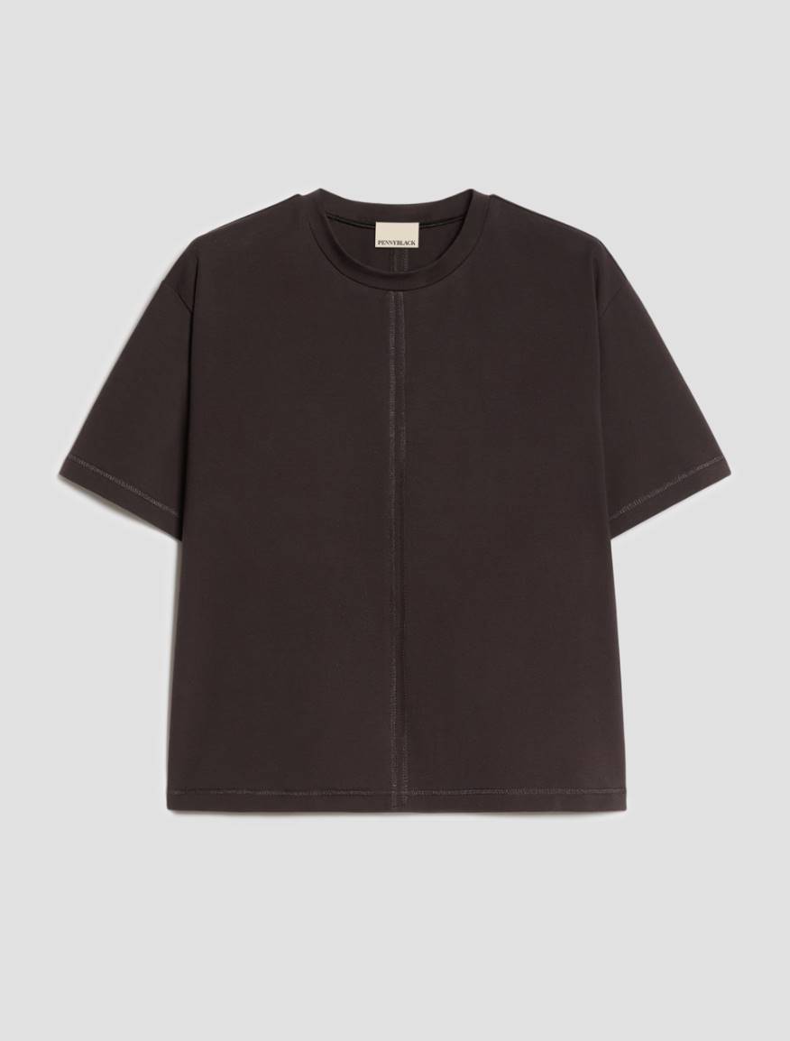 Boxy-cut cotton T-shirt - DARK BOWN - Pennyblack - 2