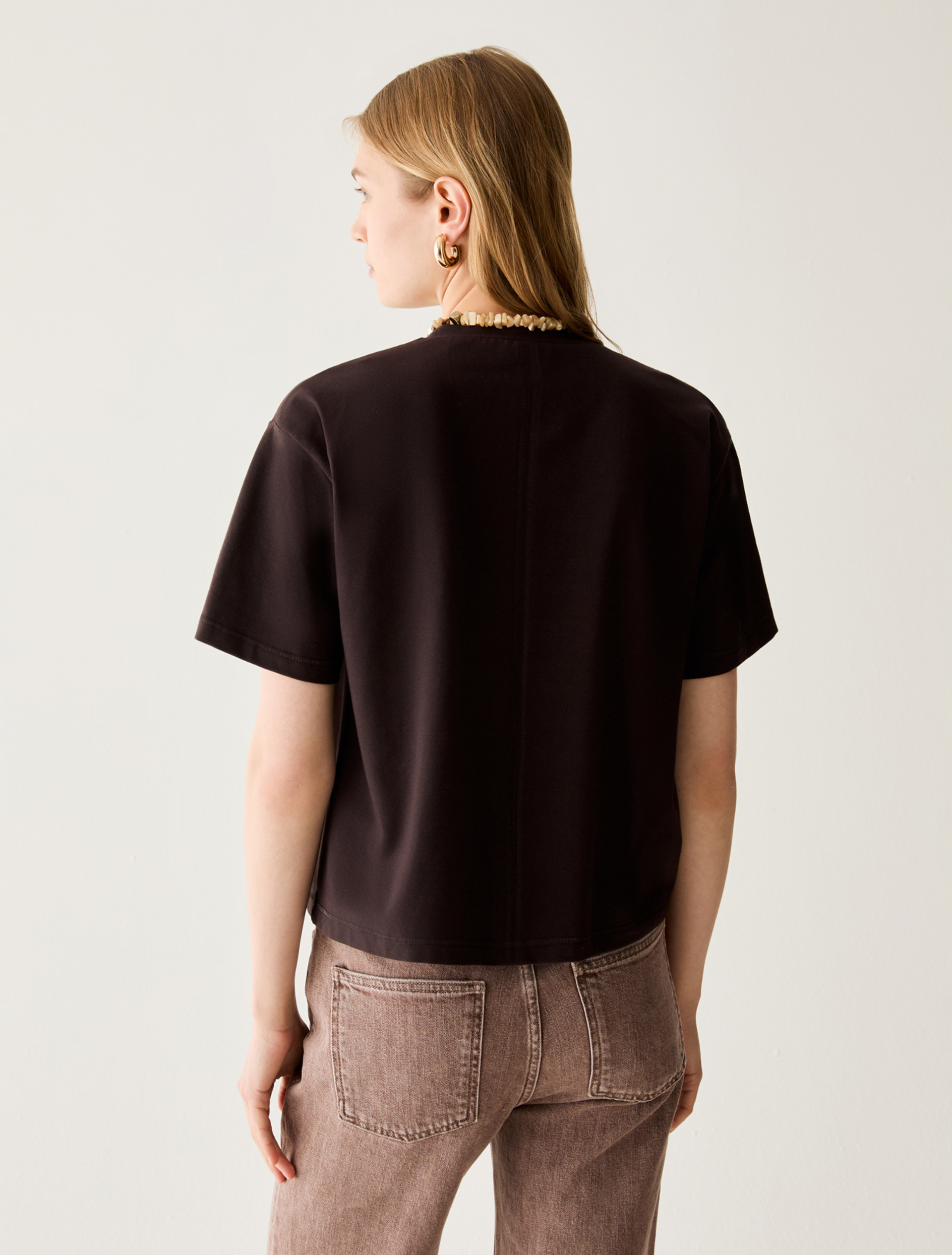 Boxy-cut cotton T-shirt - DARK BOWN - Pennyblack - 3