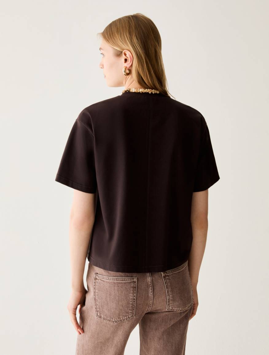 Boxy-cut cotton T-shirt - DARK BOWN - Pennyblack - 3