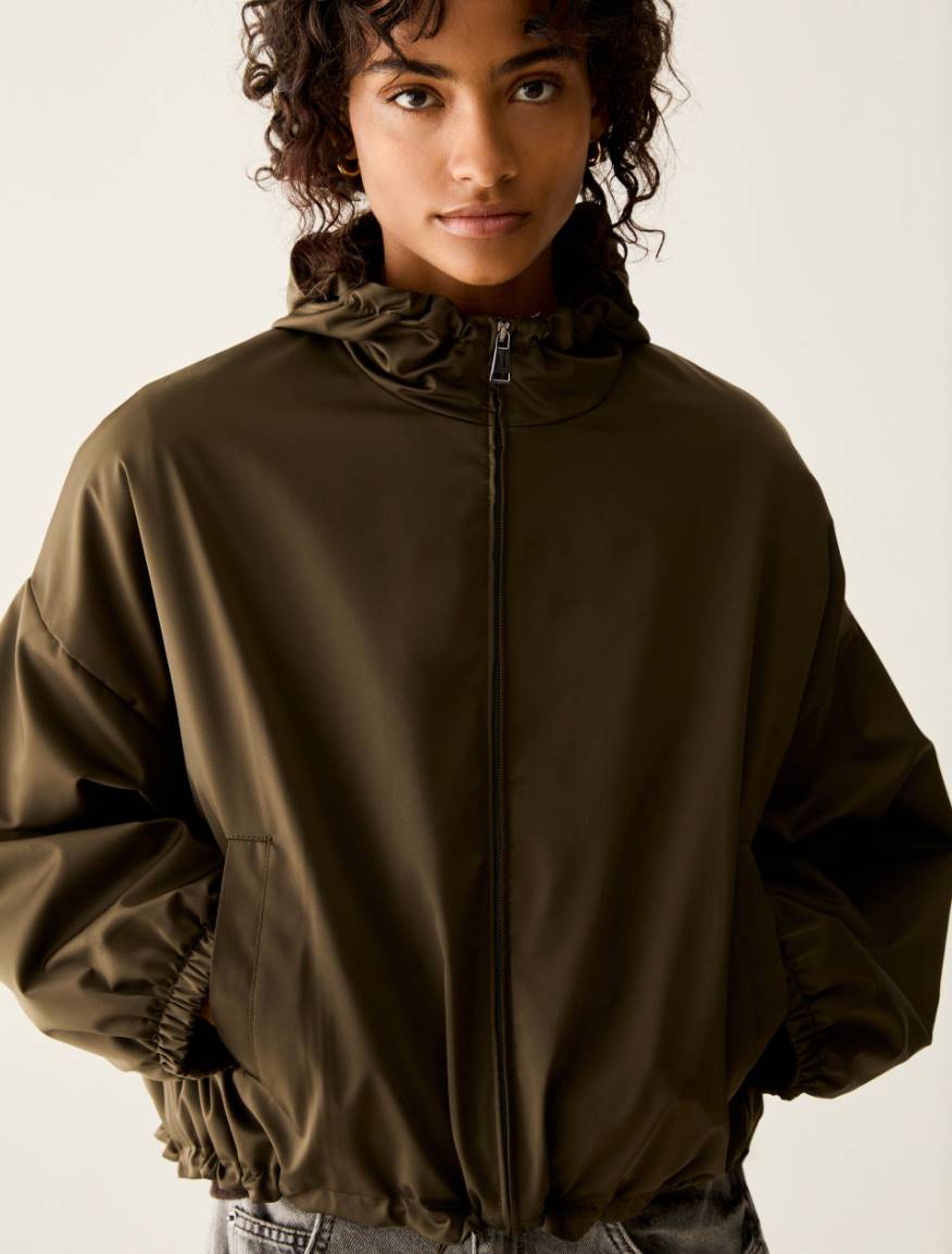 Water-repellent satin bomber jacket - KAKI - Pennyblack - 4