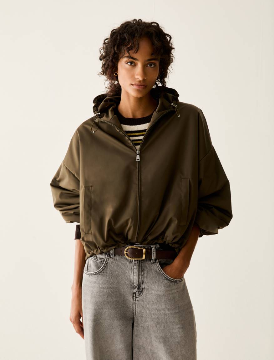 Water-repellent satin bomber jacket - KAKI - Pennyblack