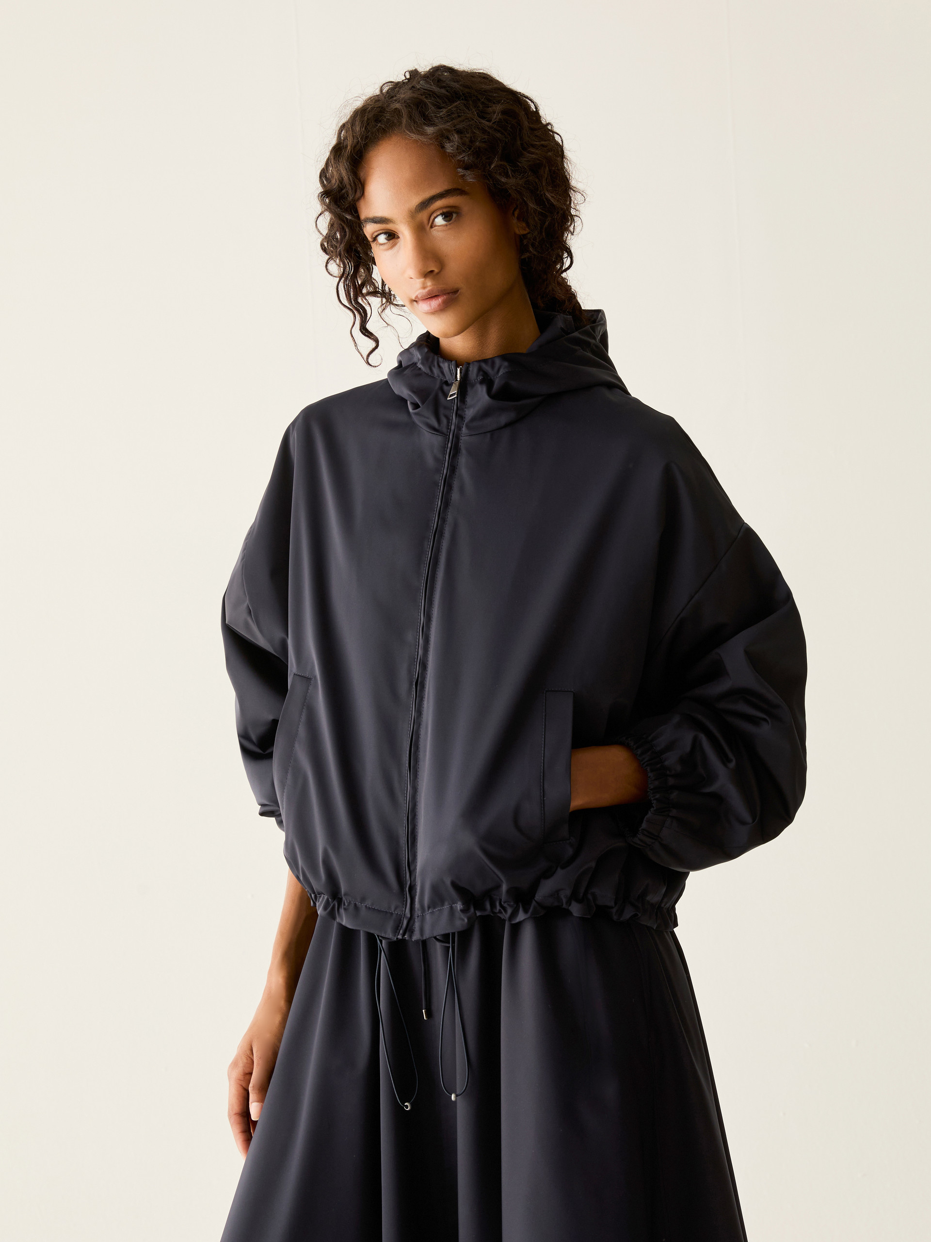 Water-repellent satin bomber jacket - NAVY - Pennyblack - 1