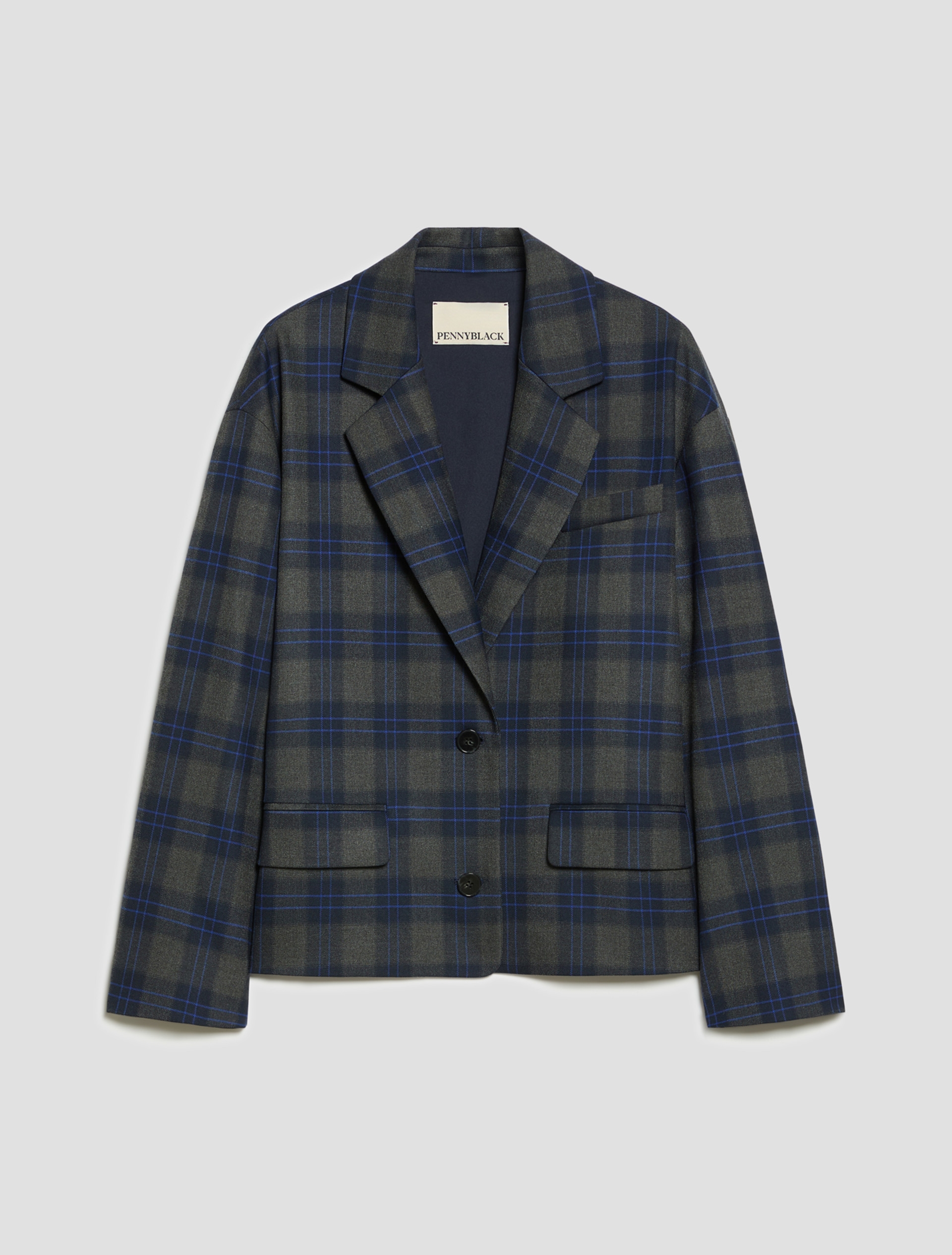 Boxy-cut check blazer - DARK GREY - Pennyblack - 2