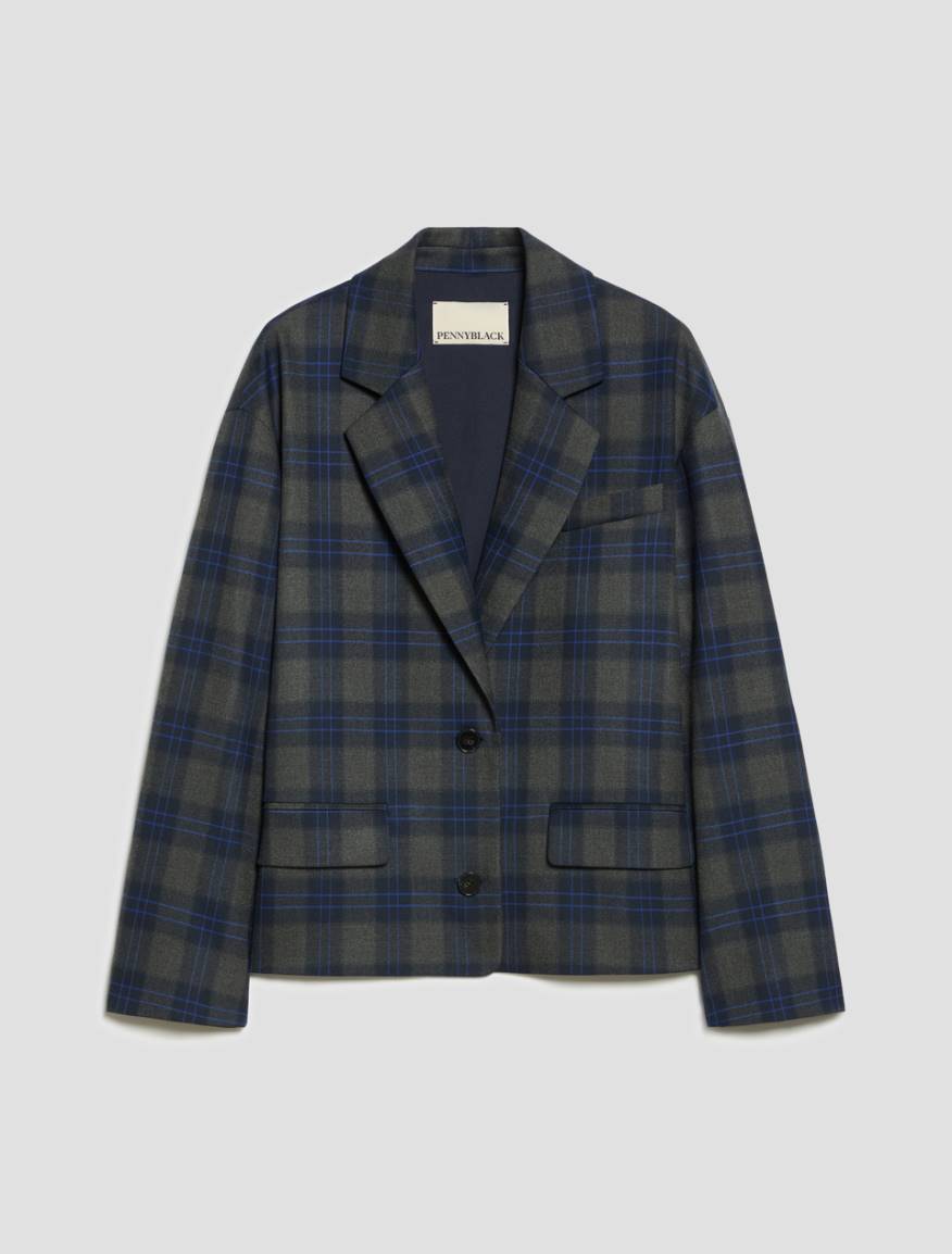 Boxy-cut check blazer - DARK GREY - Pennyblack - 2
