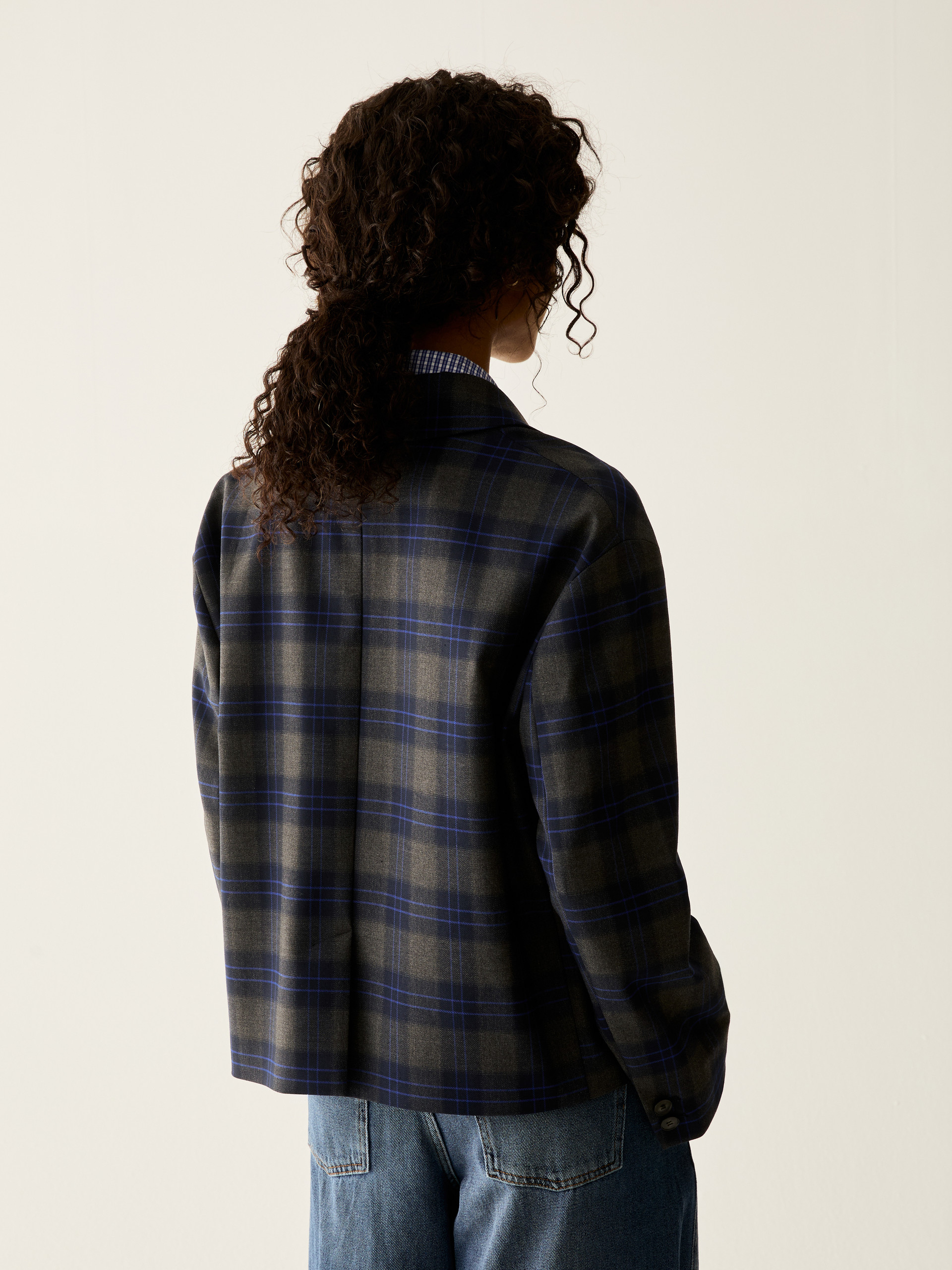 Boxy-cut check blazer - DARK GREY - Pennyblack - 3