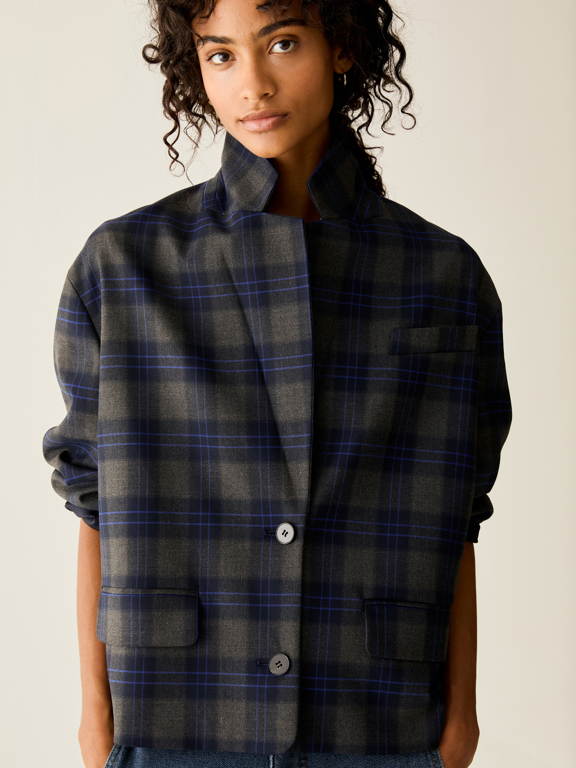 Boxy-cut check blazer - DARK GREY - Pennyblack - 4