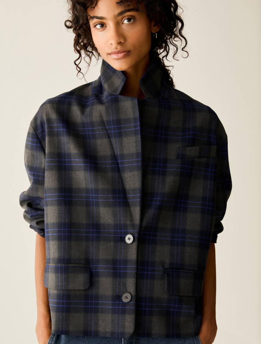 Boxy-cut check blazer - DARK GREY - Pennyblack - 4