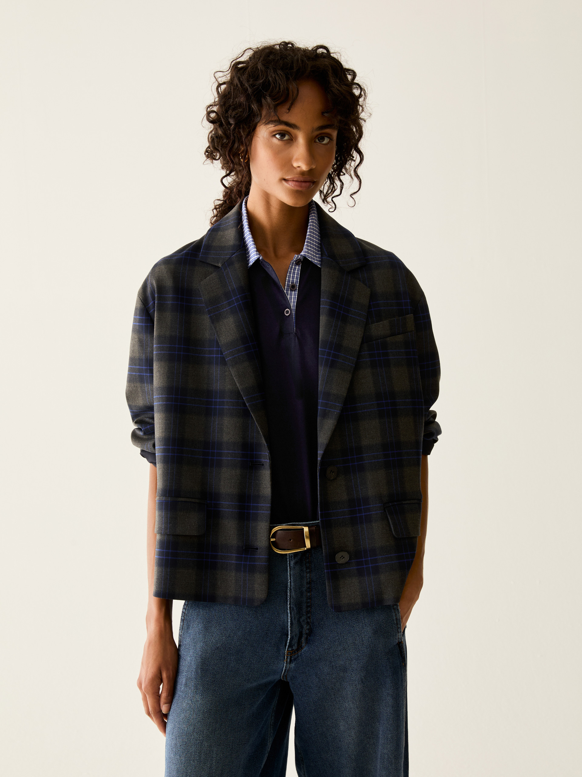 Boxy-cut check blazer - DARK GREY - Pennyblack - 1