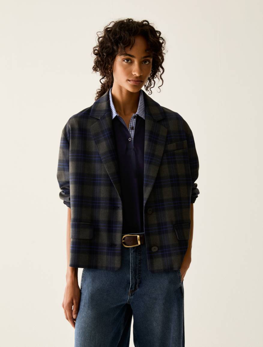 Boxy-cut check blazer - DARK GREY - Pennyblack