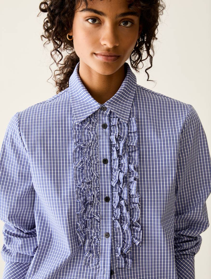 Ruffled poplin shirt - ROYAL BLUE - Pennyblack - 4