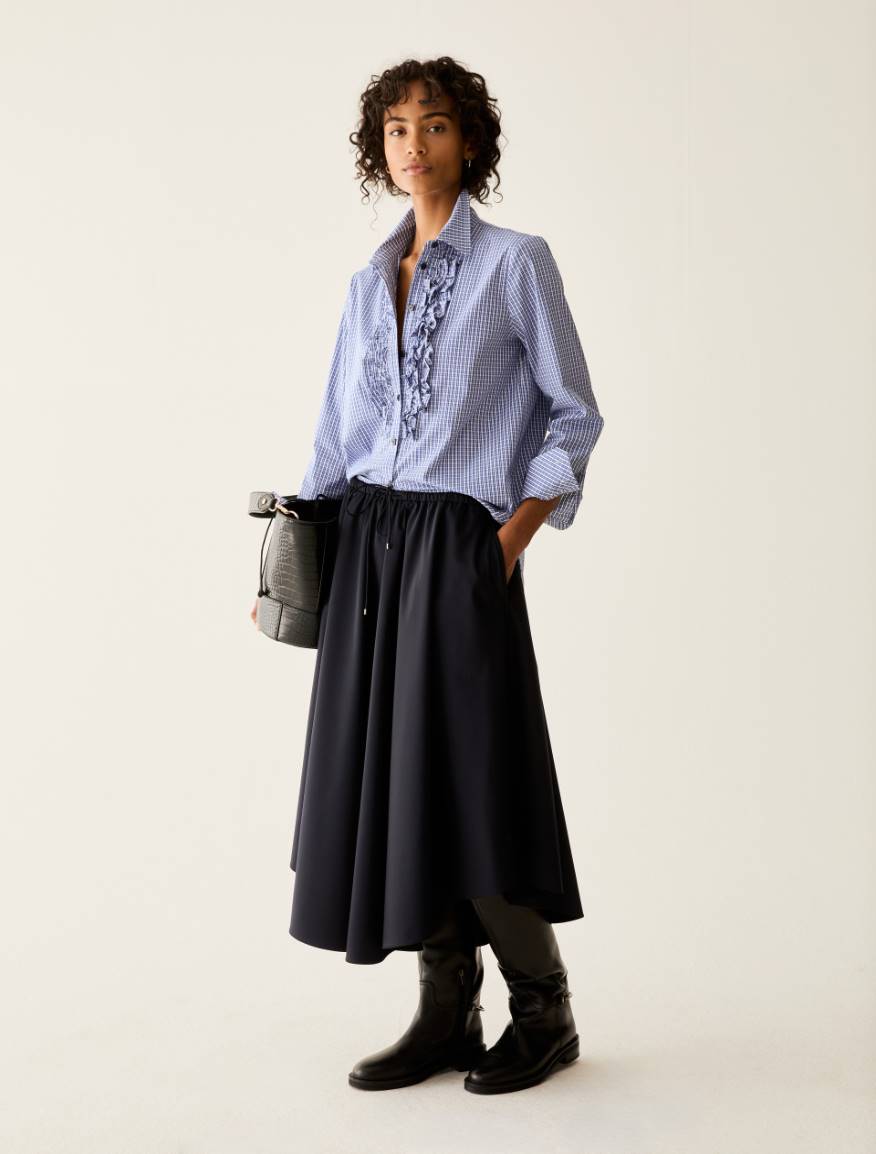 Ruffled poplin shirt - ROYAL BLUE - Pennyblack - 5