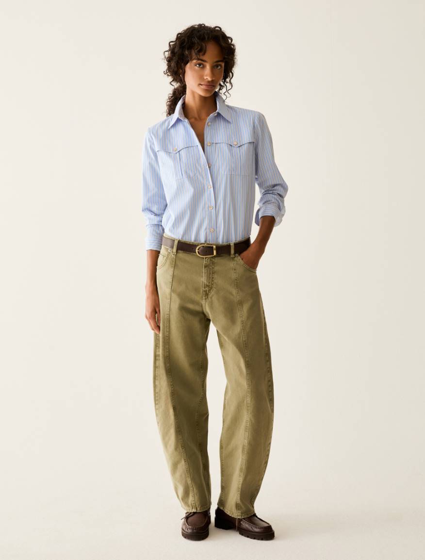 Bull denim barrel-leg trousers - SAGE - Pennyblack