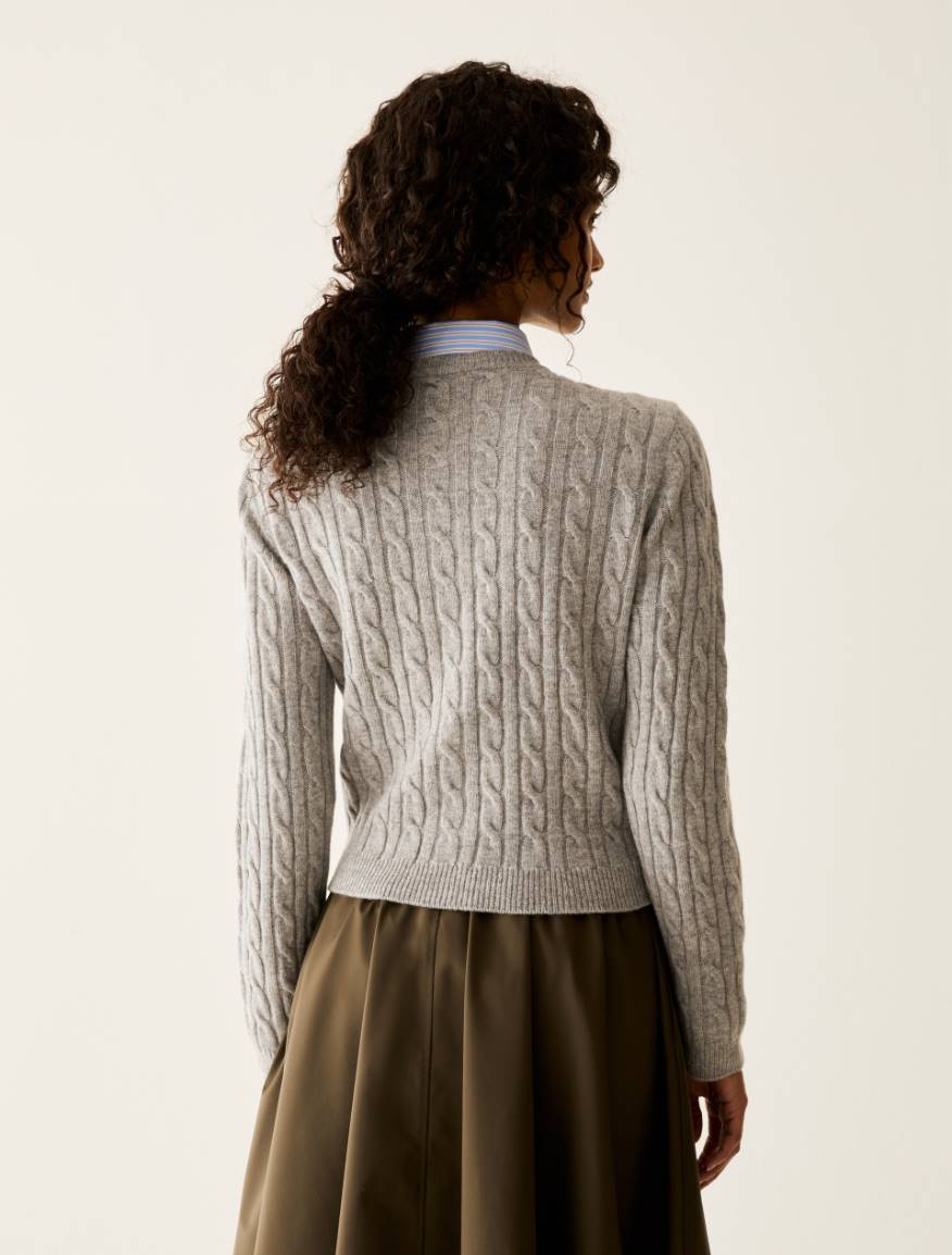 Slim cable-knit wool cardigan - MEDIUM GREY - Pennyblack - 3