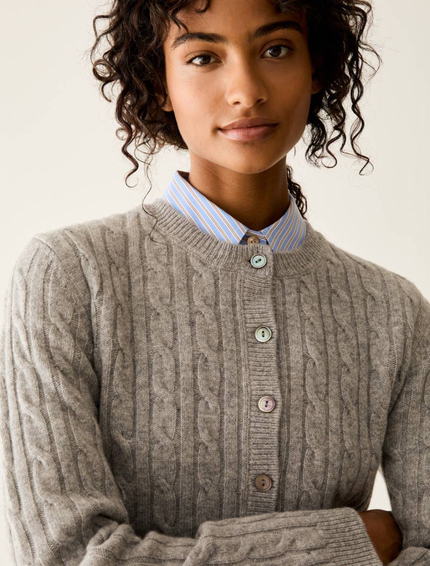 Slim cable-knit wool cardigan - MEDIUM GREY - Pennyblack - 4