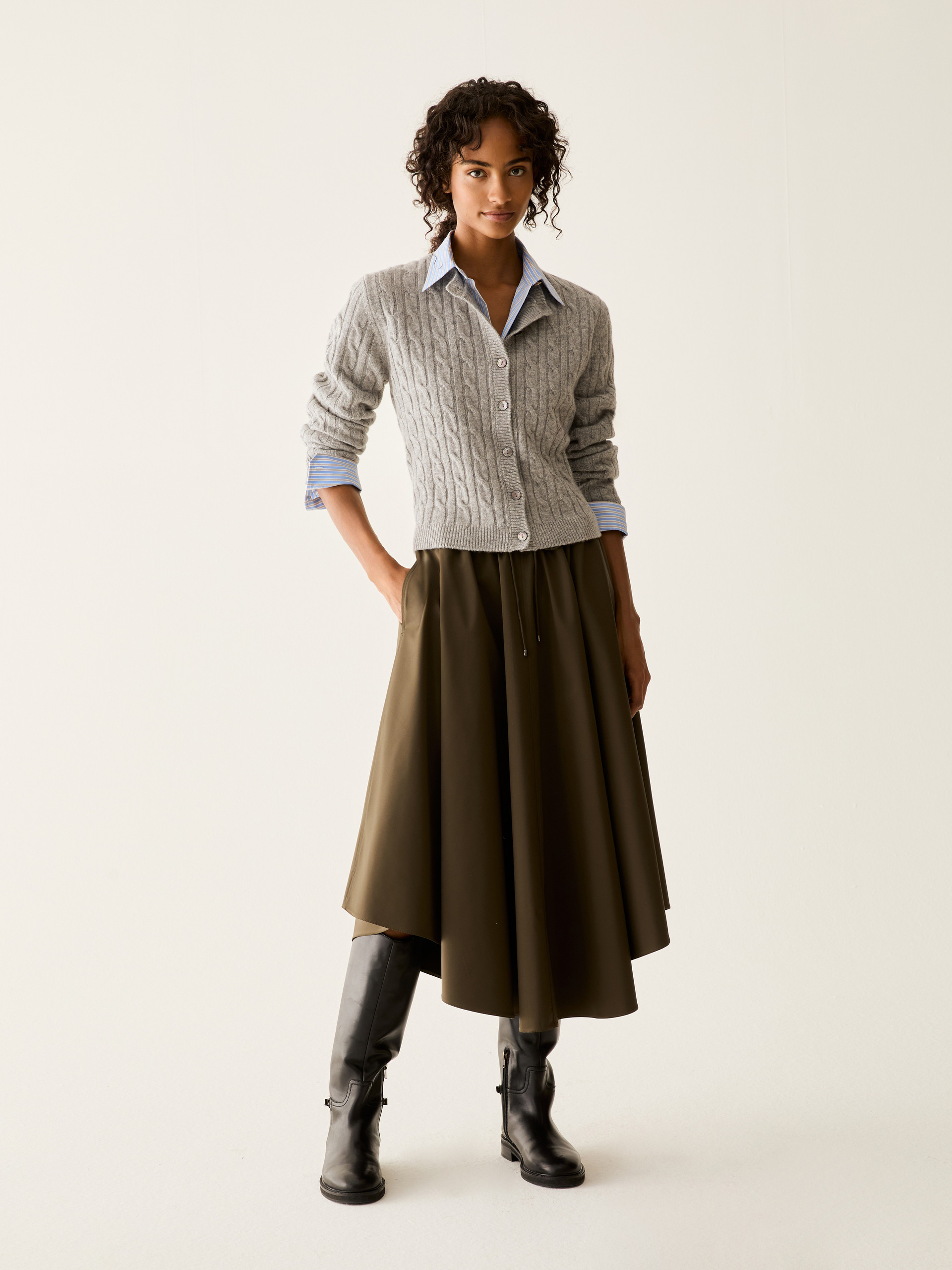 Slim cable-knit wool cardigan - MEDIUM GREY - Pennyblack - 5