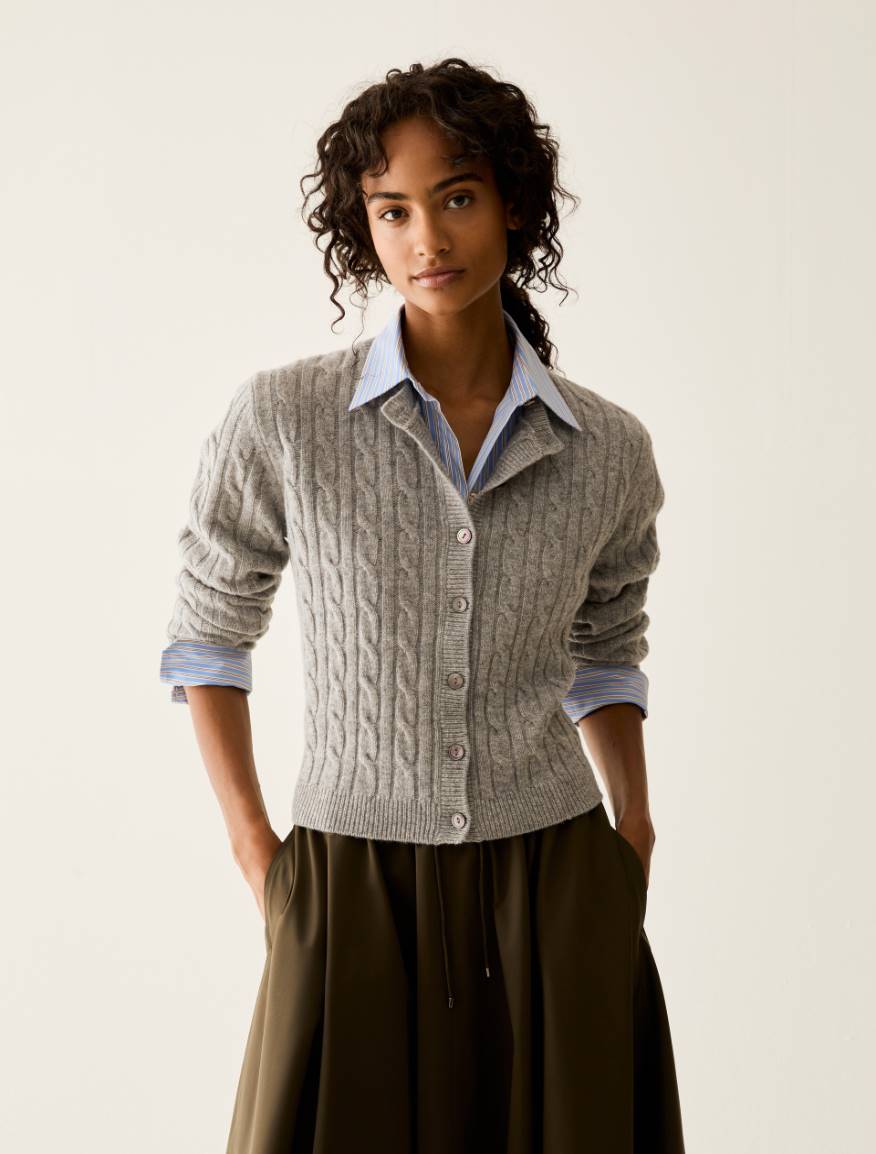 Slim cable-knit wool cardigan - MEDIUM GREY - Pennyblack