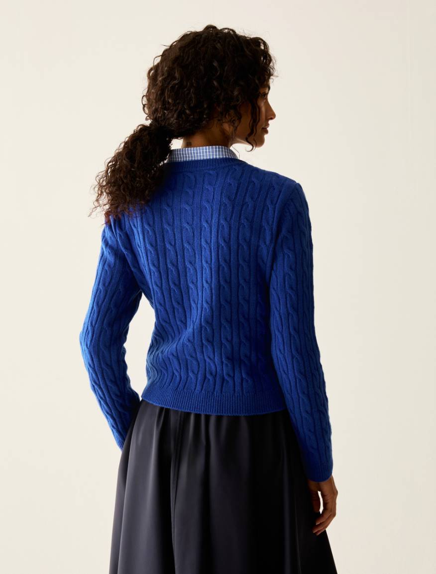 Slim cable-knit wool cardigan - ROYAL BLUE - Pennyblack - 3