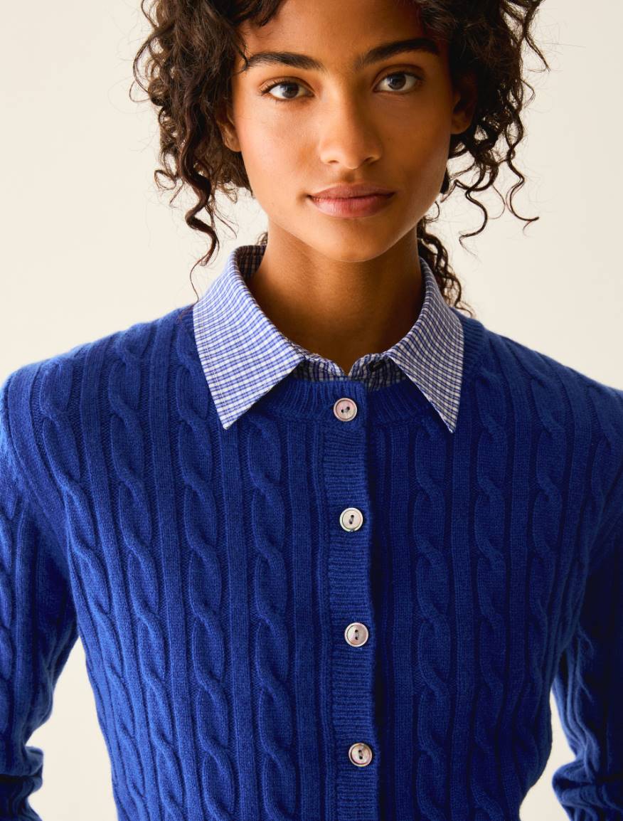 Slim cable-knit wool cardigan - ROYAL BLUE - Pennyblack - 4