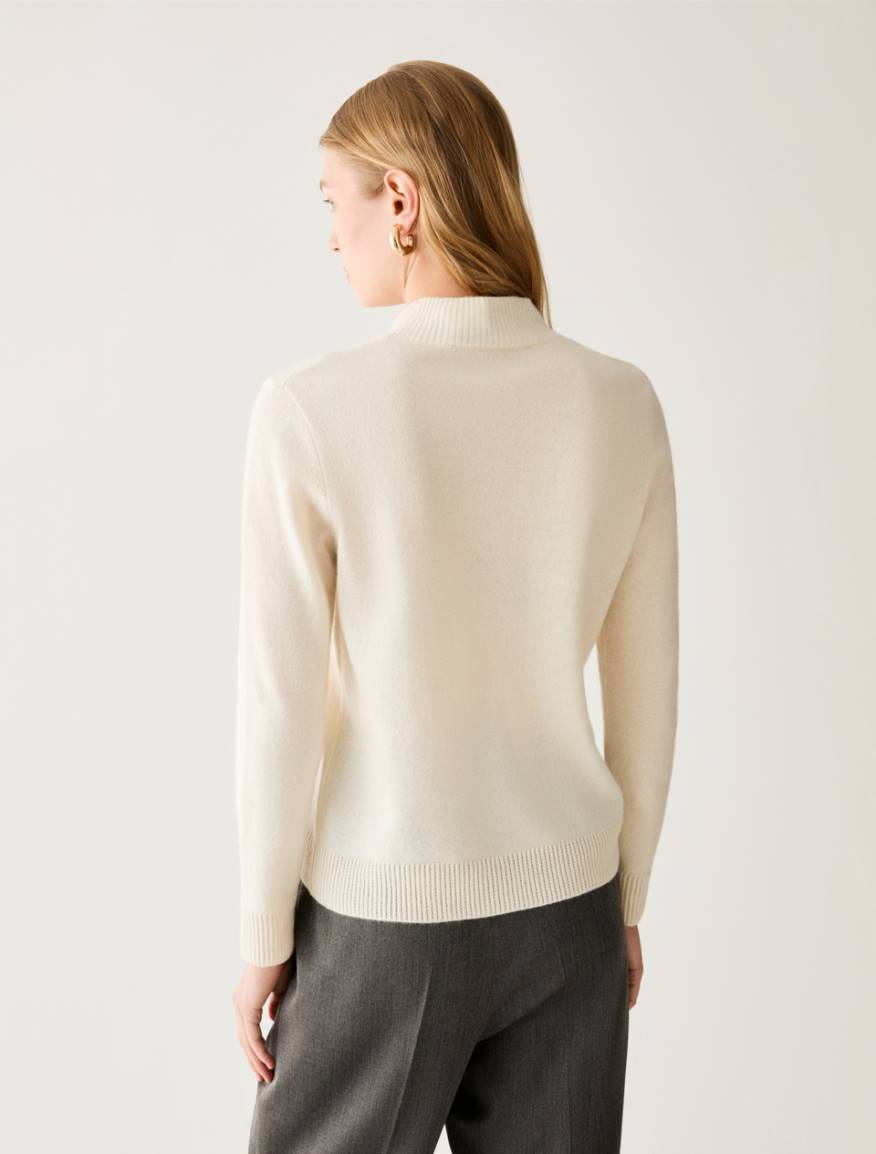 Pure cashmere mock polo neck jumper - OPTICAL WHITE - Pennyblack - 3