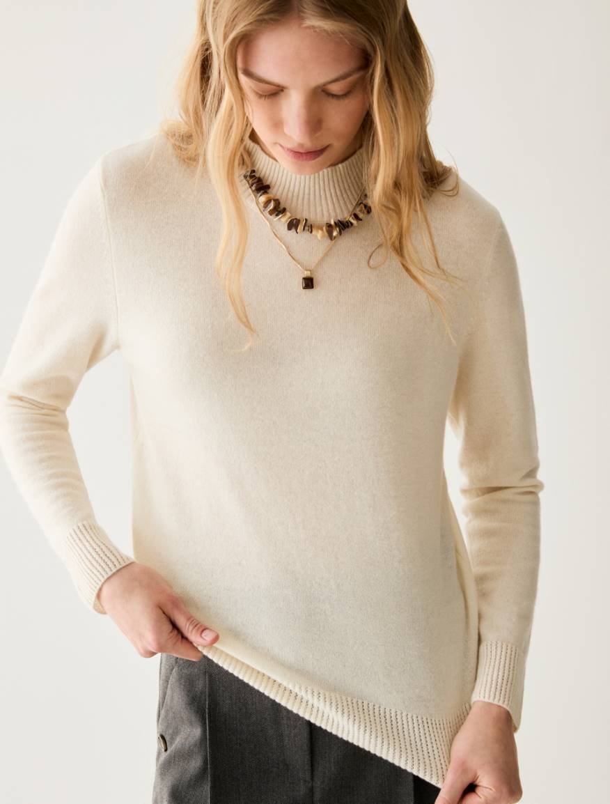 Pure cashmere mock polo neck jumper - OPTICAL WHITE - Pennyblack - 4