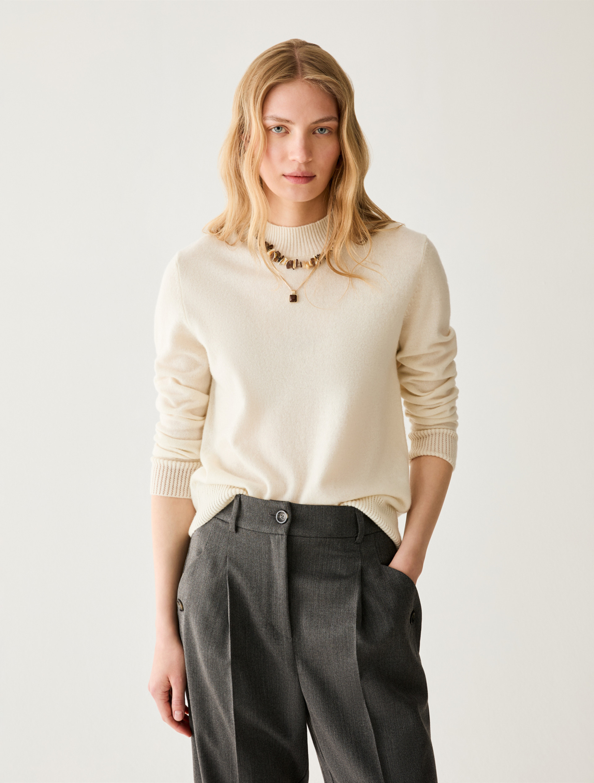 Pure cashmere mock polo neck jumper - OPTICAL WHITE - Pennyblack - 1