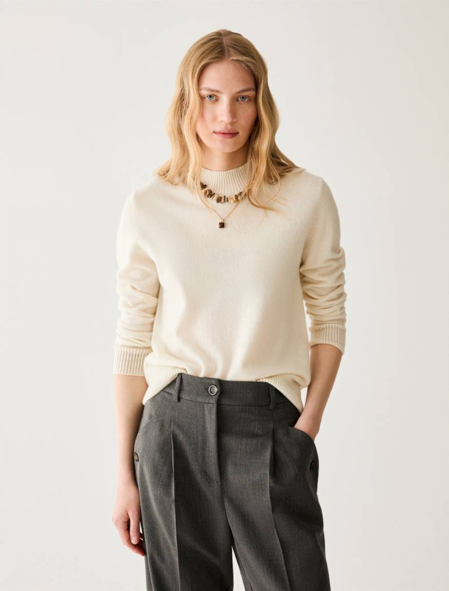 Pure cashmere mock polo neck jumper - OPTICAL WHITE - Pennyblack