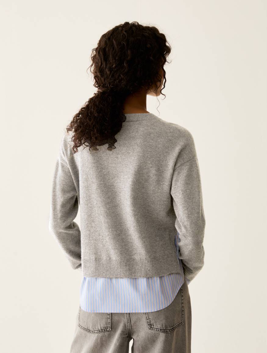 Merino wool and poplin jumper - MEDIUM GREY - Pennyblack - 3