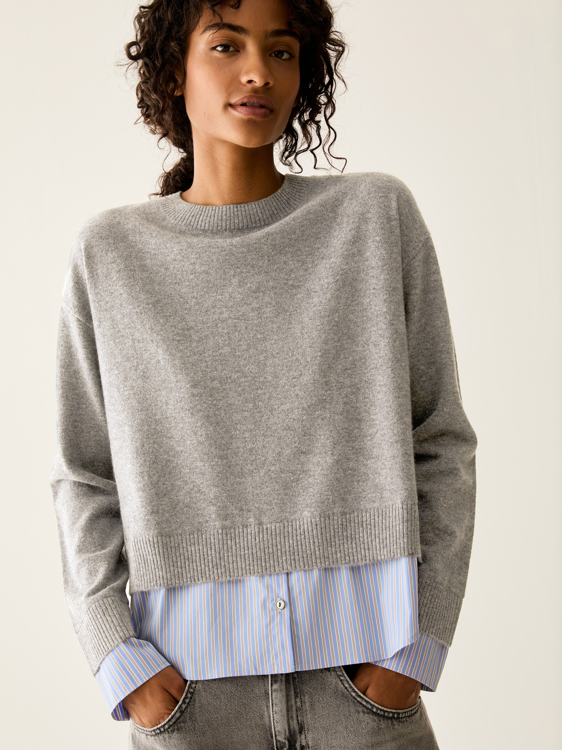 Merino wool and poplin jumper - MEDIUM GREY - Pennyblack - 4