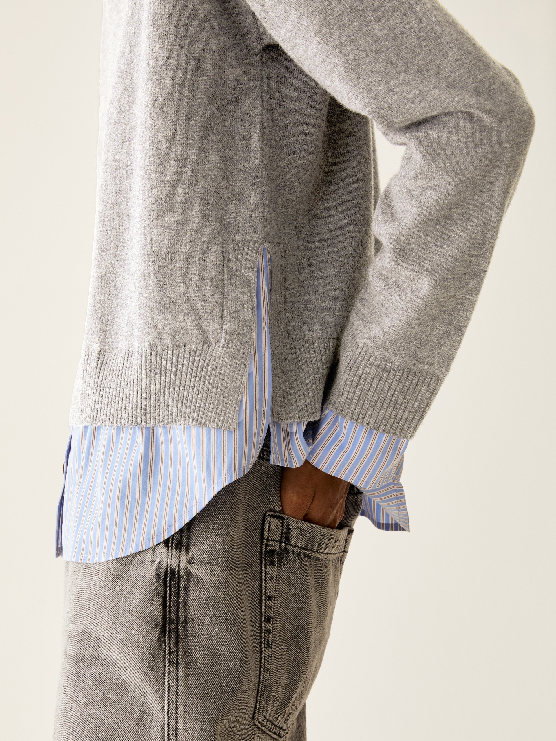 Merino wool and poplin jumper - MEDIUM GREY - Pennyblack - 5