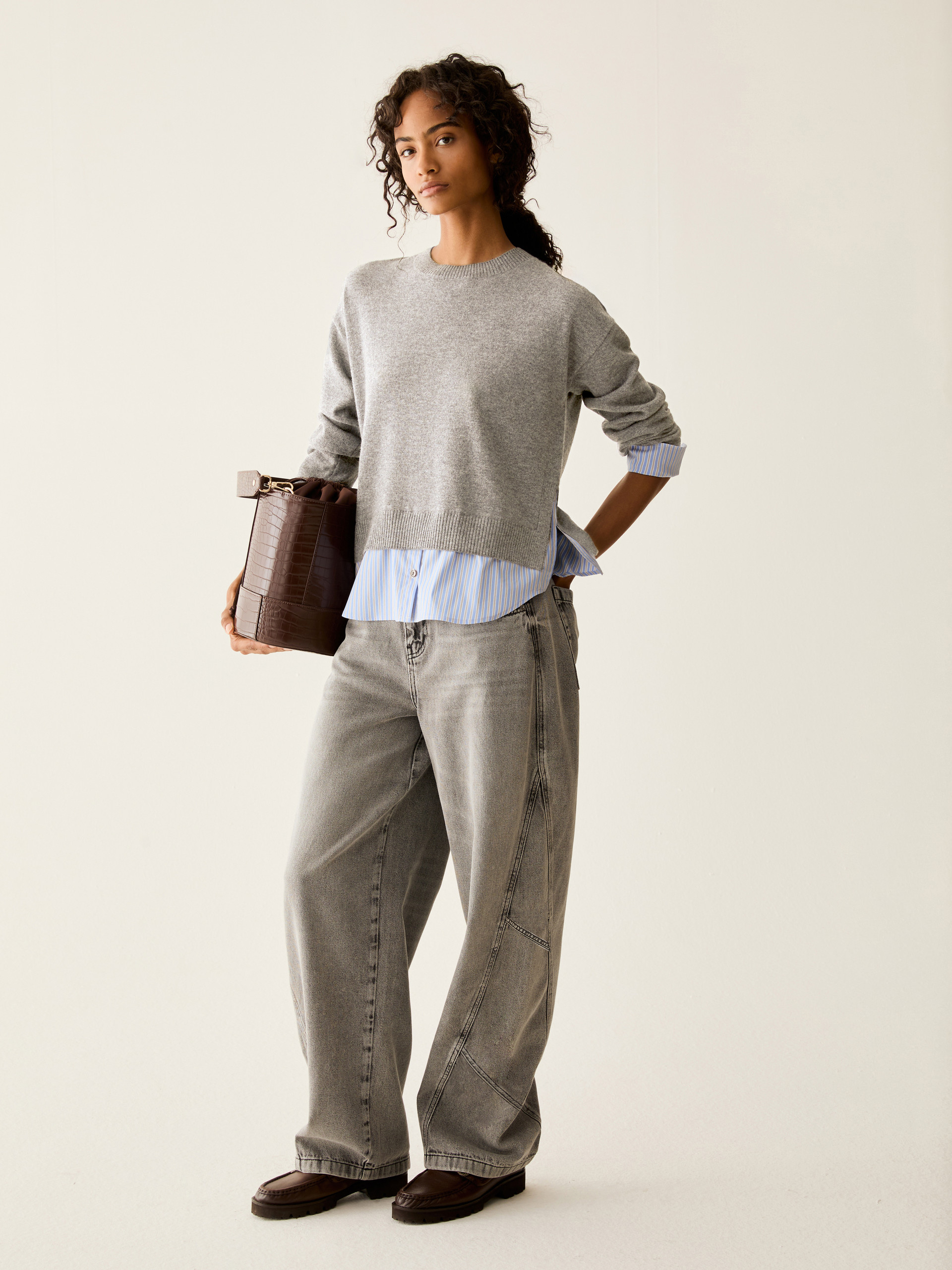 Merino wool and poplin jumper - MEDIUM GREY - Pennyblack - 6