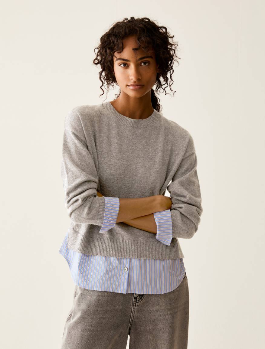 Merino wool and poplin jumper - MEDIUM GREY - Pennyblack