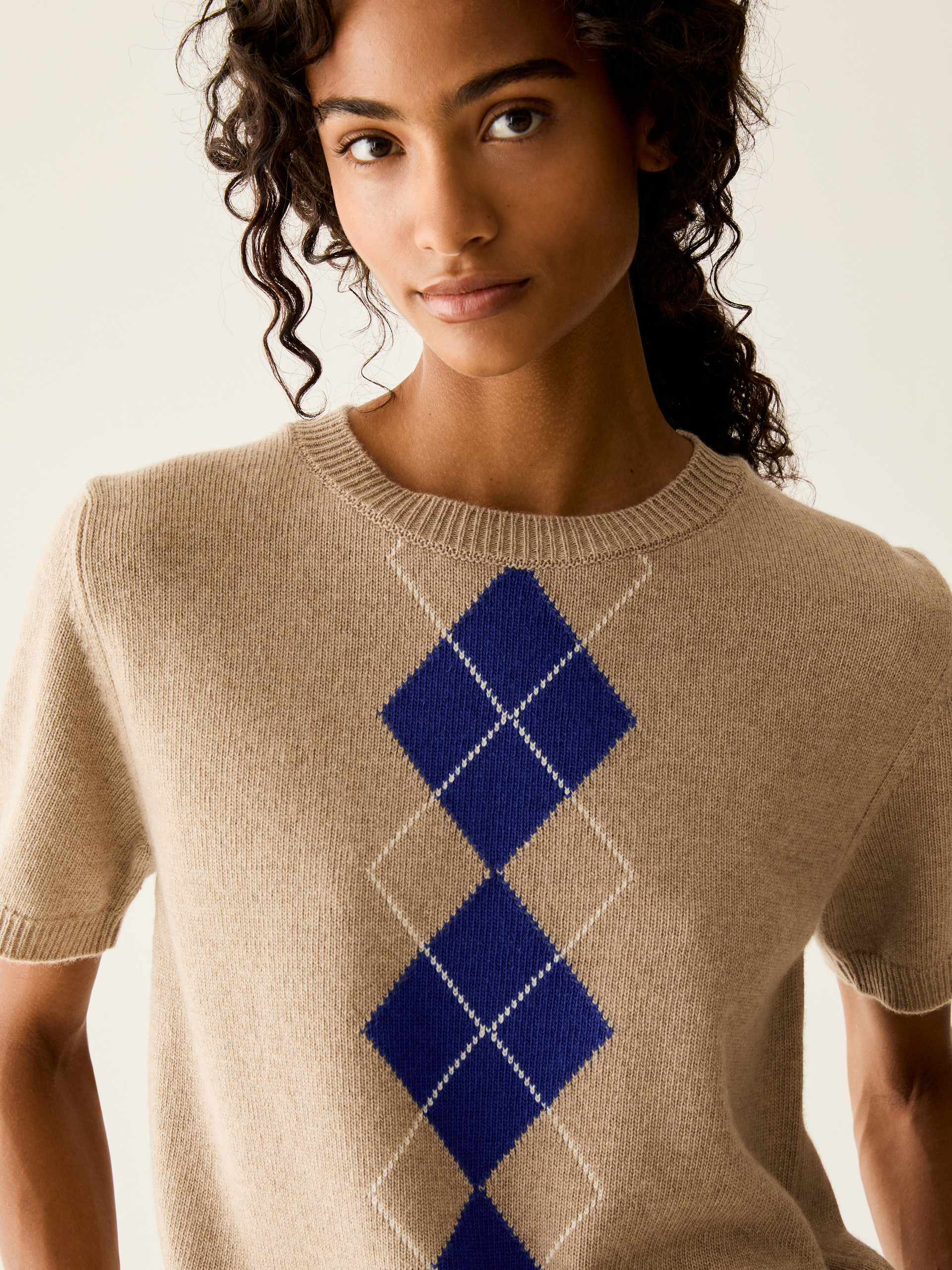 Argyle knit T-shirt - BEIGE - Pennyblack - 4