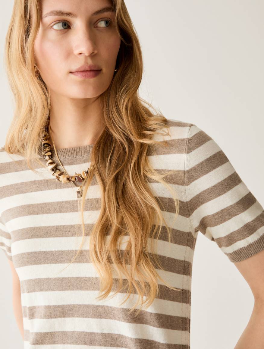 Cotton, silk and cashmere T-shirt - BEIGE - Pennyblack - 4