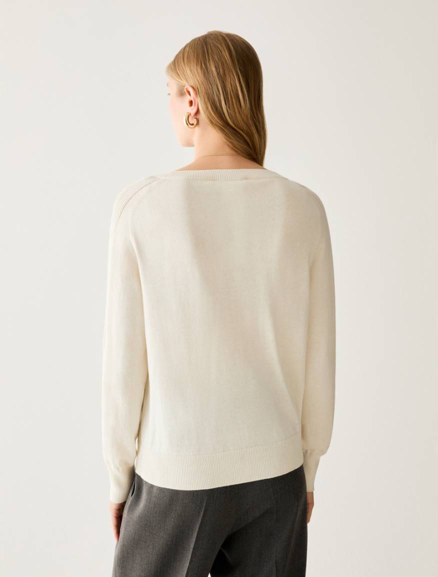 Cotton, silk and cashmere jumper - OPTICAL WHITE - Pennyblack - 3