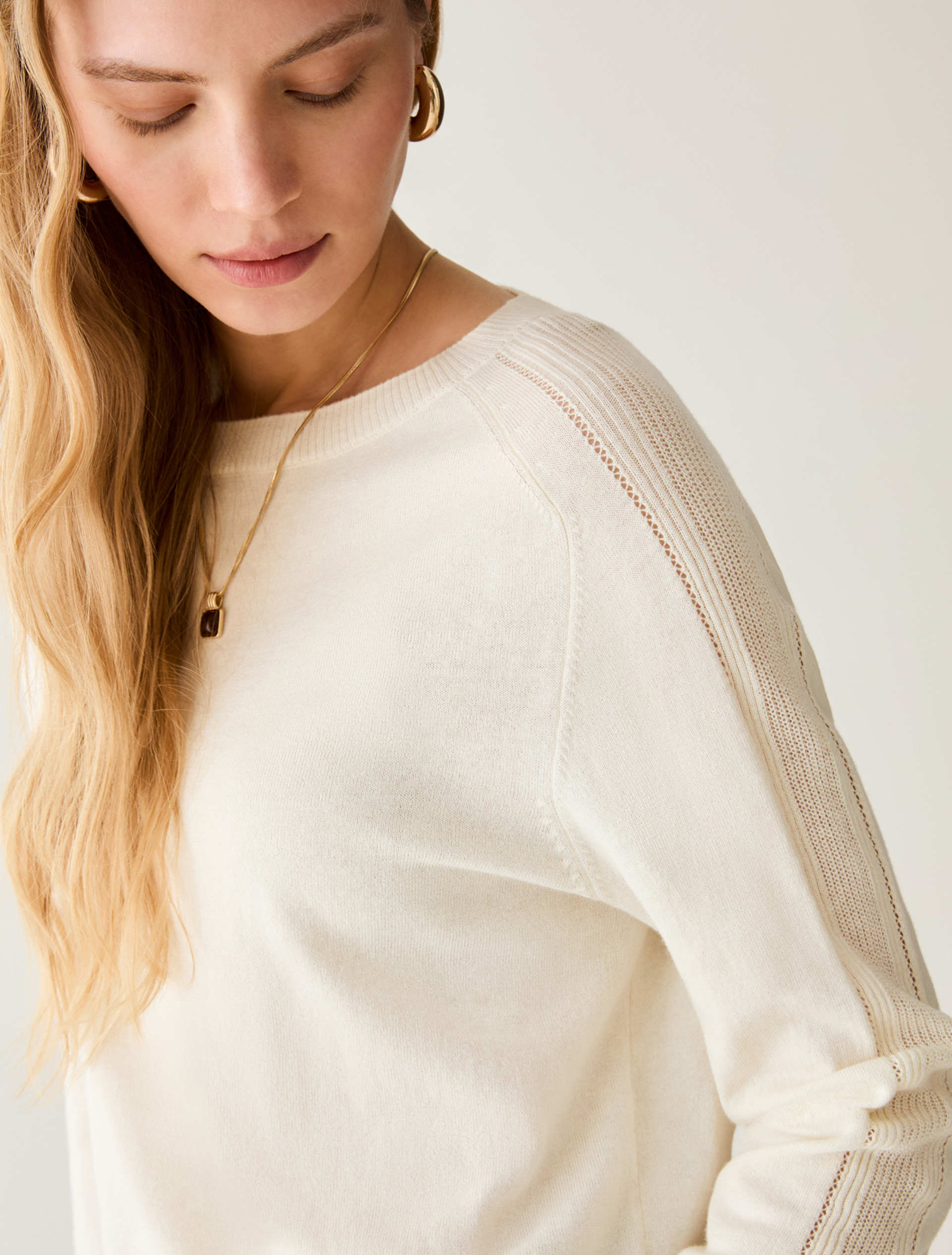 Cotton, silk and cashmere jumper - OPTICAL WHITE - Pennyblack - 4