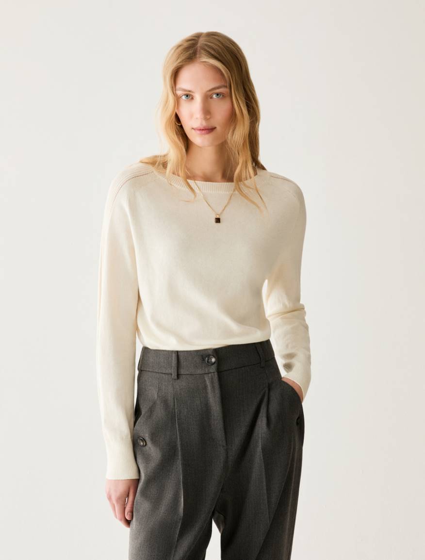 Cotton, silk and cashmere jumper - OPTICAL WHITE - Pennyblack
