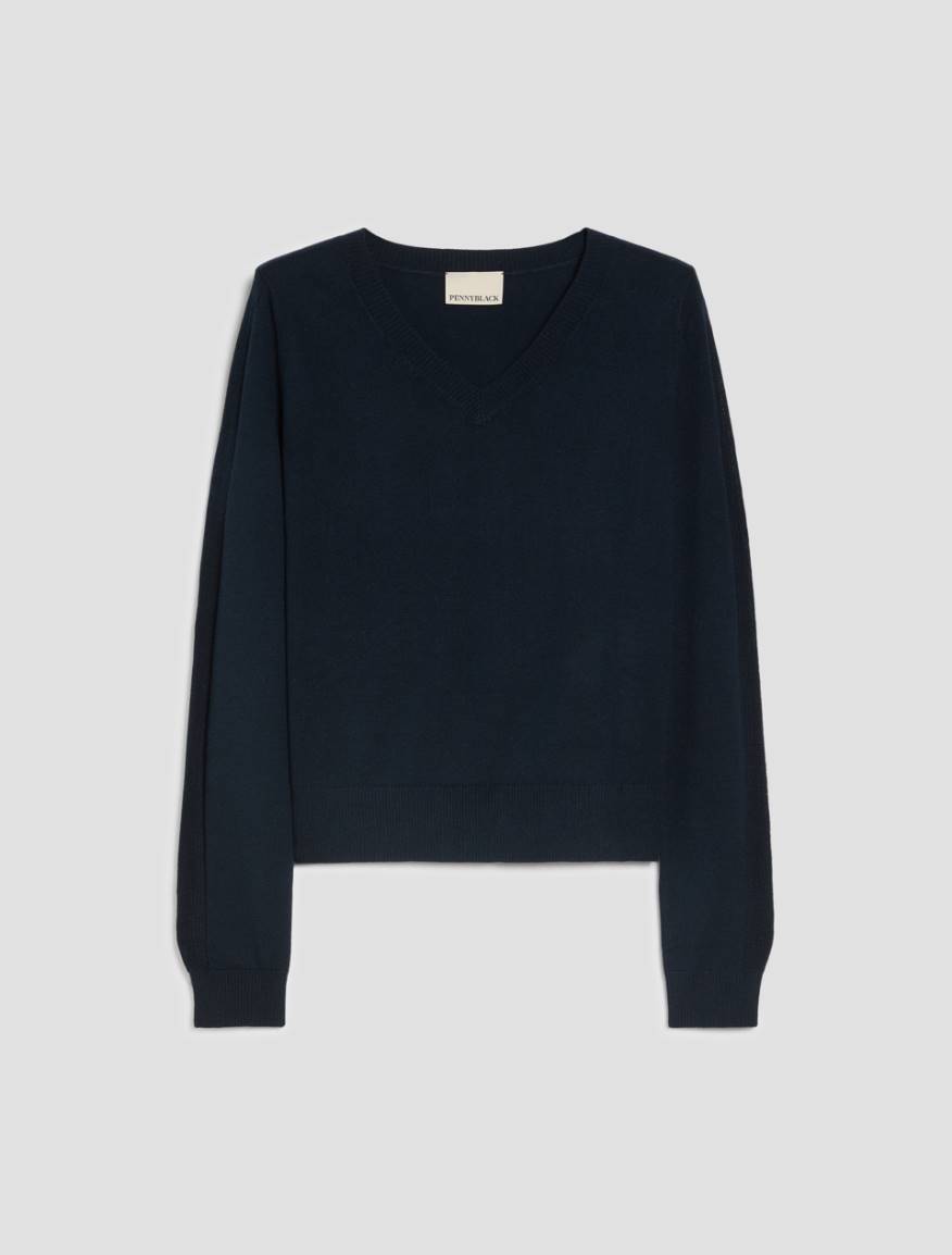 Cotton, silk and cashmere jumper - NAVY - Pennyblack - 2