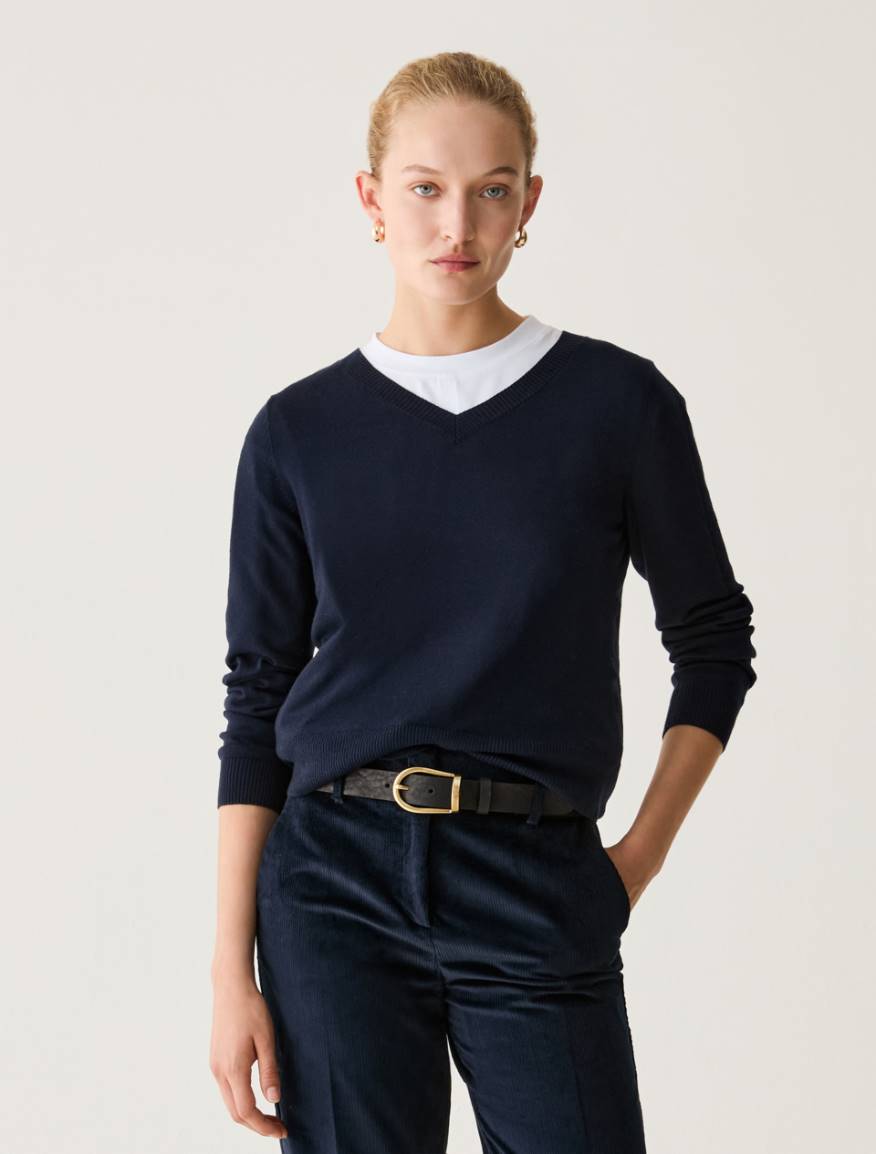 Cotton, silk and cashmere jumper - NAVY - Pennyblack