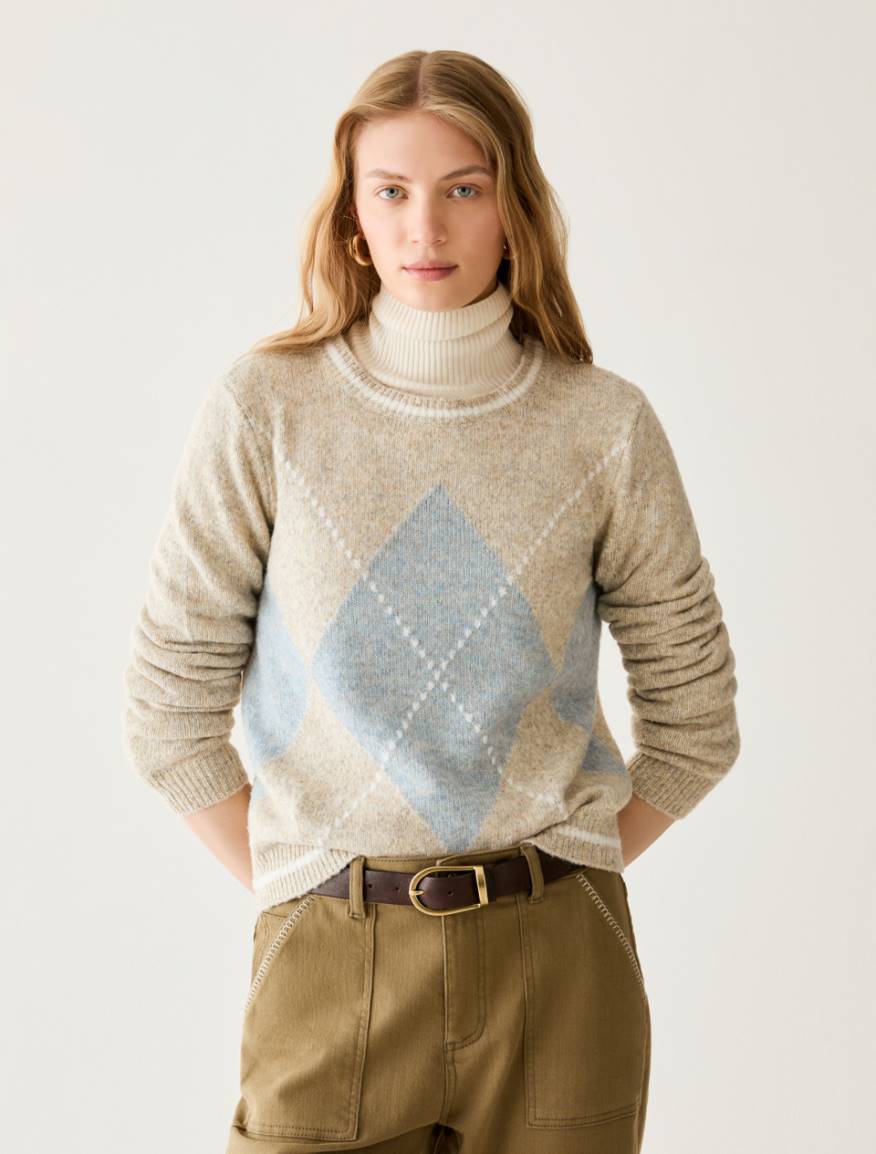Argyle jumper - BEIGE - Pennyblack